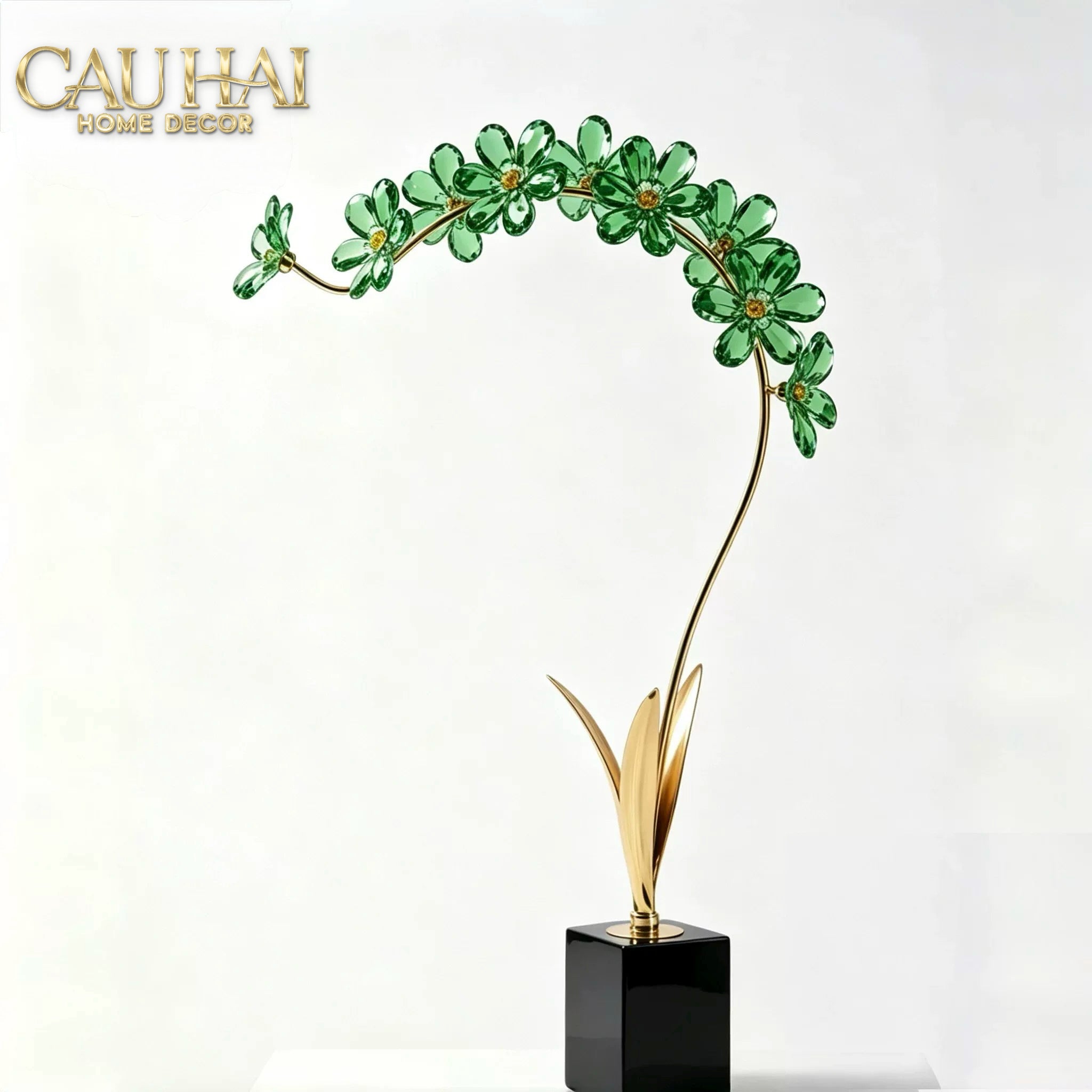 Tượng Cành Hoa Pha Lê Crystal Canopée Émeraude H60x30