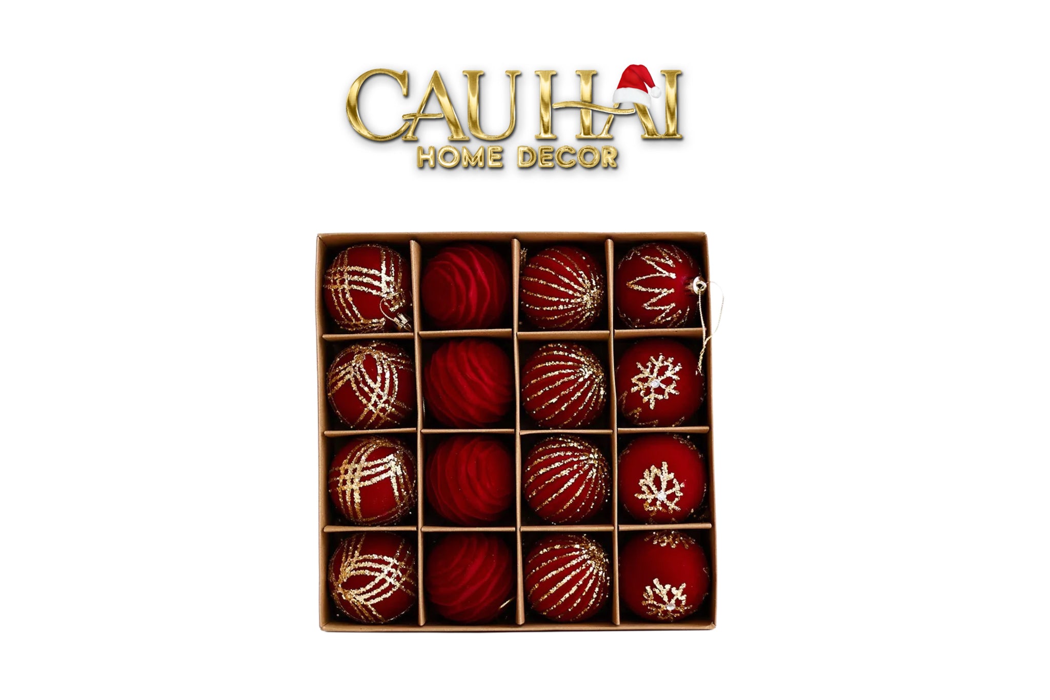 FÊTES COUTURE - SET CHÂU NHUNG ROUGE VELOUR CHRISTMAS ORNAMENTS 16PCS - CẬU HAI HOME DECOR