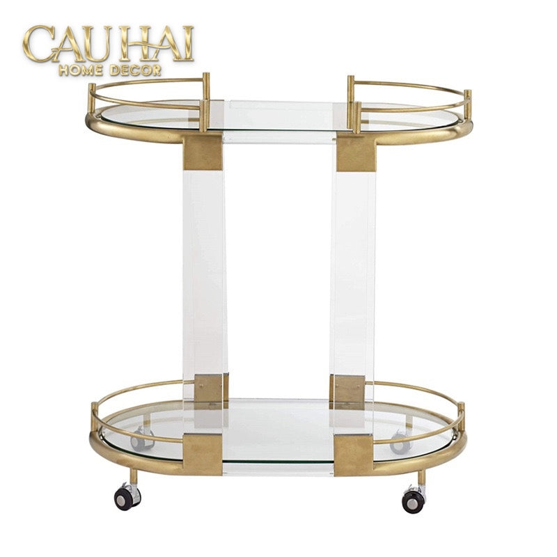 Maison Couture - Xe Đẩy Quầy Bar/ Bar Cart Oval 2 Tầng Kính Acrylic L’Arc Doré