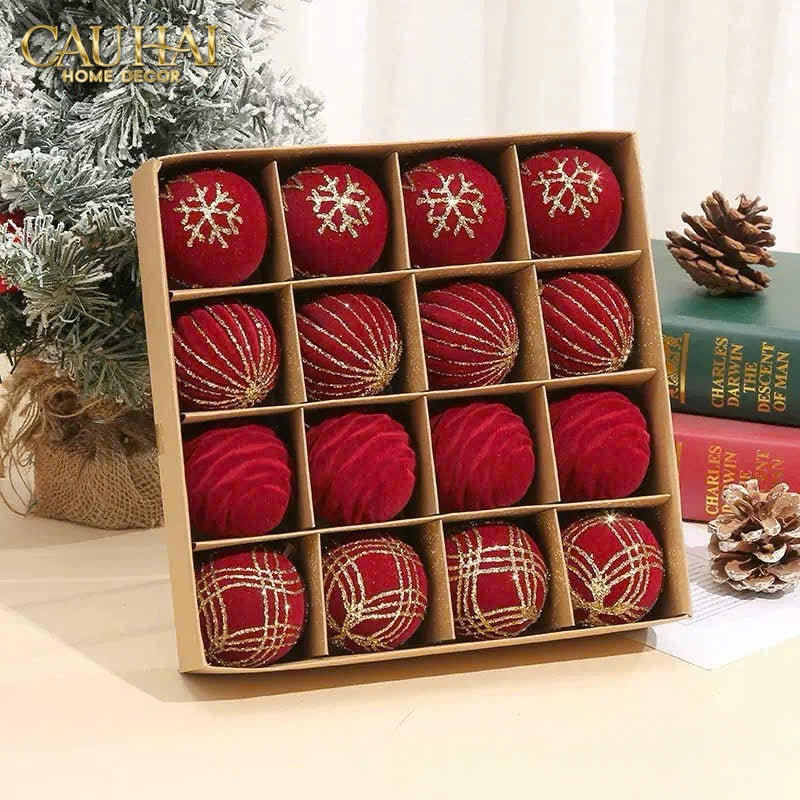 FÊTES COUTURE - SET CHÂU NHUNG ROUGE VELOUR CHRISTMAS ORNAMENTS 16PCS - CẬU HAI HOME DECOR