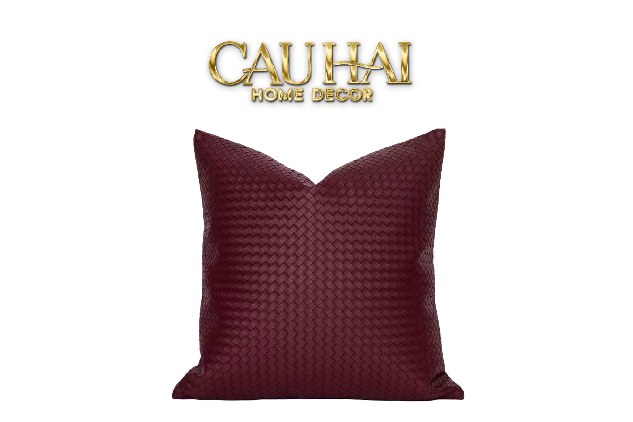 FÊTES COUTURE - VỎ GỐI DA BURGUNDY INTRECCIATO LATTICE 45 - CẬU HAI HOME DECOR