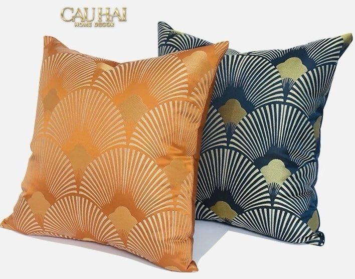 VỎ GỐI JACQUARD ST PATRICK BLUE D'Or ART DÉCO FAN 45 - CẬU HAI HOME DECOR