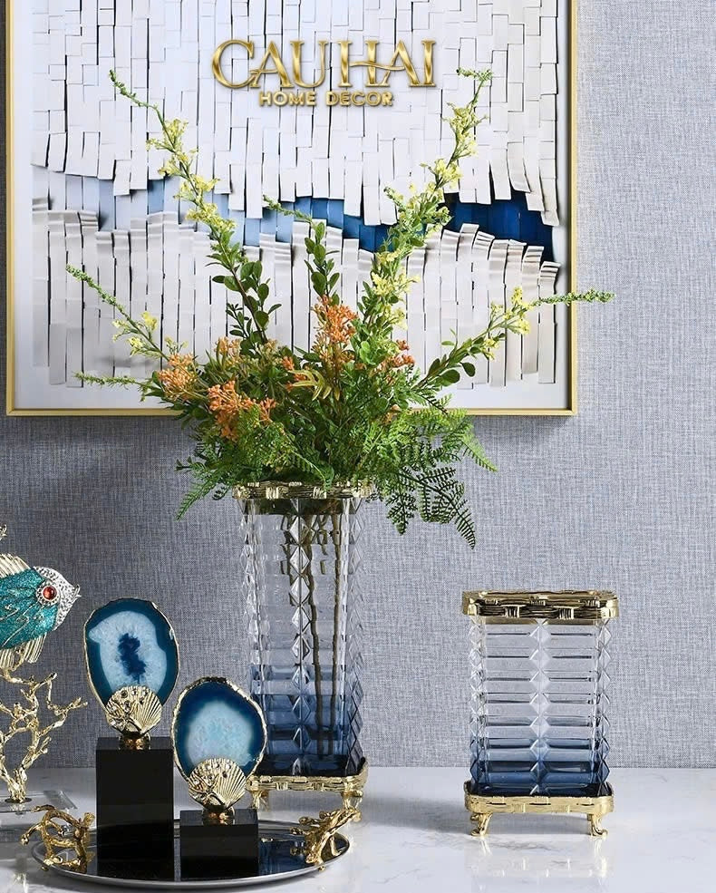 HOME COUTURE - BÌNH HOA PHA LÊ CRYSTAL AZURE OBELISK H32 - CẬU HAI HOME DECOR