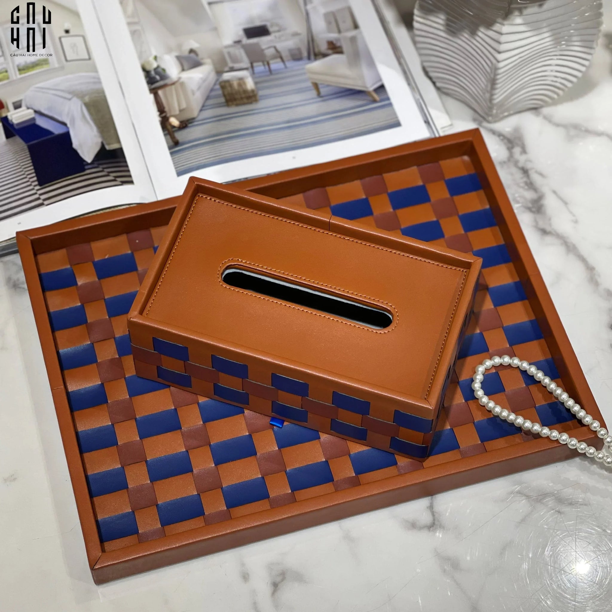 Hộp Khăn Giấy Da Auburn Ruban Leather Tissue Box - CẬU HAI HOME DECOR