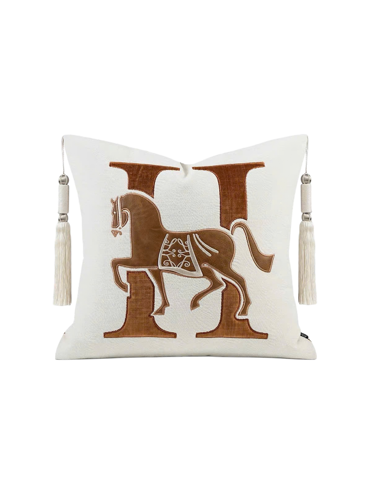 Vỏ Gối Nhung Phối Da Cavalier H Camel Ivory 45x45-VỎ GỐI SOFA-CẬU HAI HOME DECOR-CẬU HAI HOME DECOR