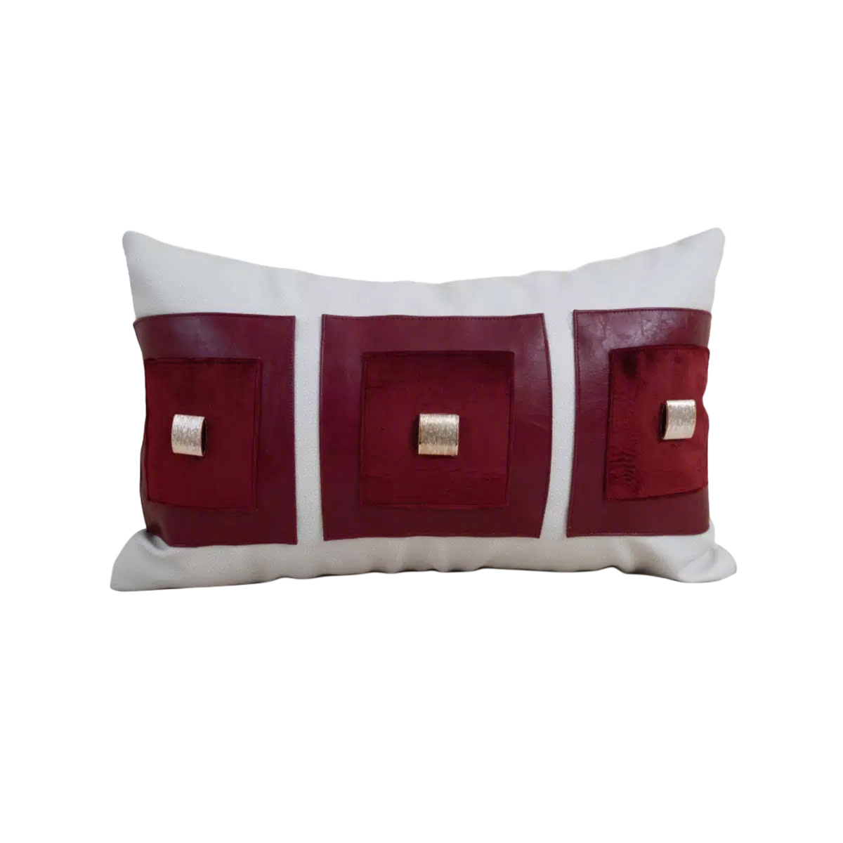 Vỏ Gối Leather Cadre Bordeaux Ivory 30x50-Gối Trang Trí-CẬU HAI HOME DECOR-CẬU HAI HOME DECOR
