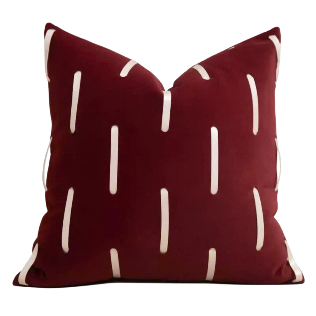 Vỏ Gối Leather Cadre Bordeaux Ivory 45x45-Vỏ Gối Trang Trí-CẬU HAI HOME DECOR-CẬU HAI HOME DECOR