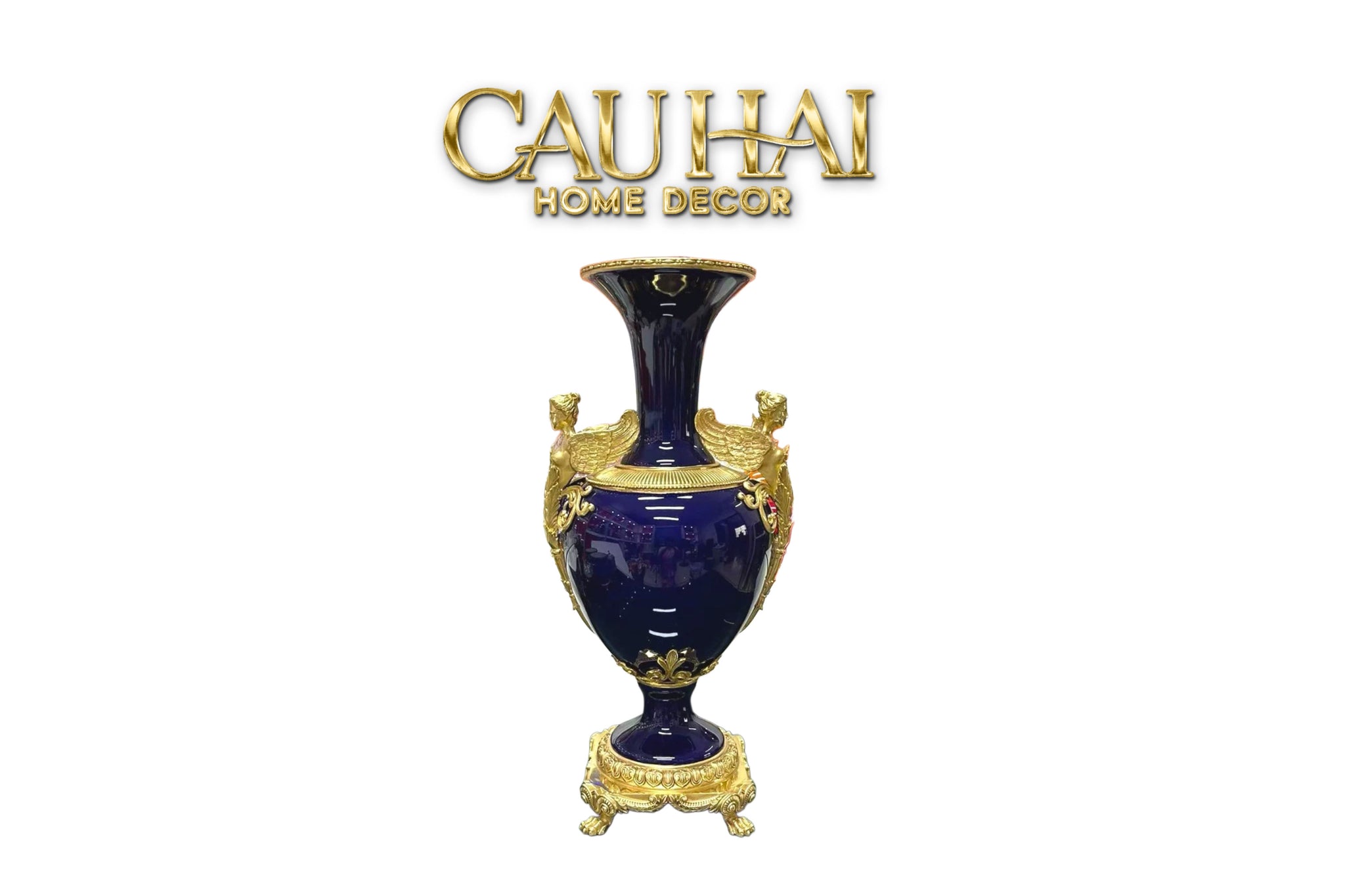 Maison Couture - Bình Hoa  Imperium Empire Divin Vase - Column Urn Seraphim – Imperial Cobalt H56x22x29