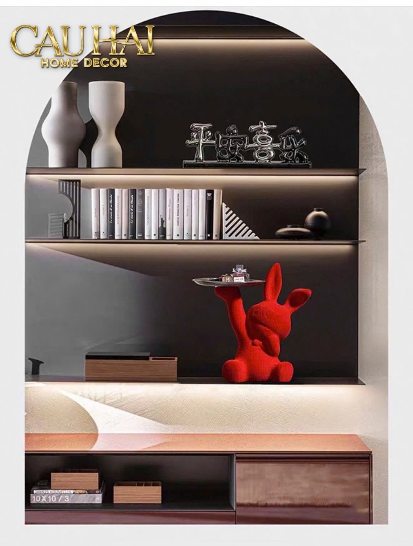 FÊTES COUTURE - TƯỢNG THỎ FIGURINES RED VELVET TINY LAPIN-CẬU HAI HOME DECOR