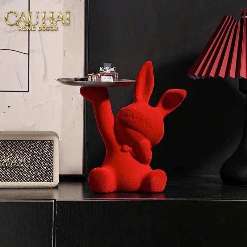 FÊTES COUTURE - TƯỢNG THỎ FIGURINES RED VELVET TINY LAPIN-CẬU HAI HOME DECOR