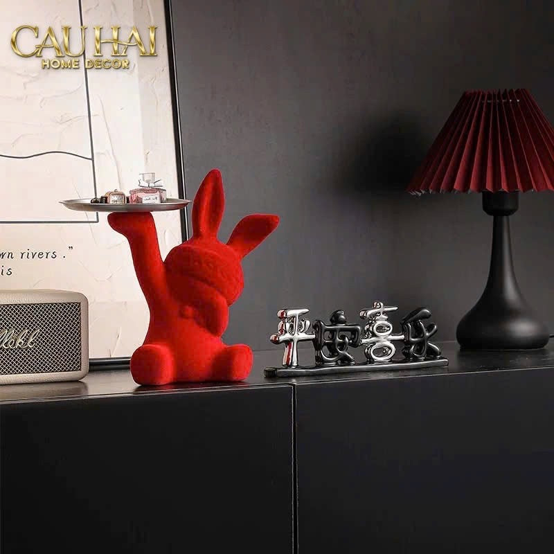 FÊTES COUTURE - TƯỢNG THỎ FIGURINES RED VELVET TINY LAPIN - CẬU HAI HOME DECOR