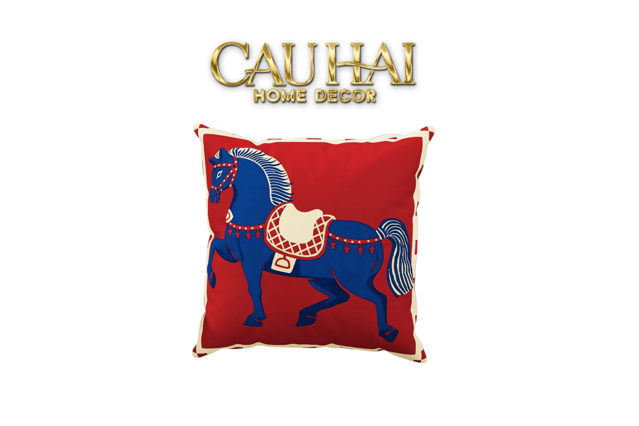 Tết Couture - Vỏ Gối Nhung Équestre  Cheval Bleu Royal Divin 45