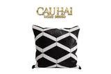 HOME COUTURE - VỎ GỐI DA LIGNES DE LOSANGES EN CUIR NOIR 50-CẬU HAI HOME DECOR
