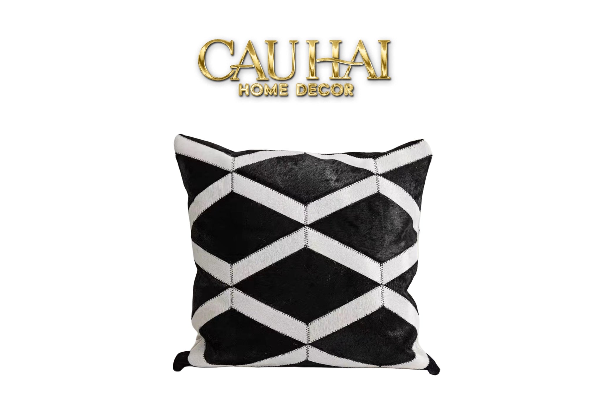 HOME COUTURE - VỎ GỐI DA LIGNES DE LOSANGES EN CUIR NOIR 50 - CẬU HAI HOME DECOR
