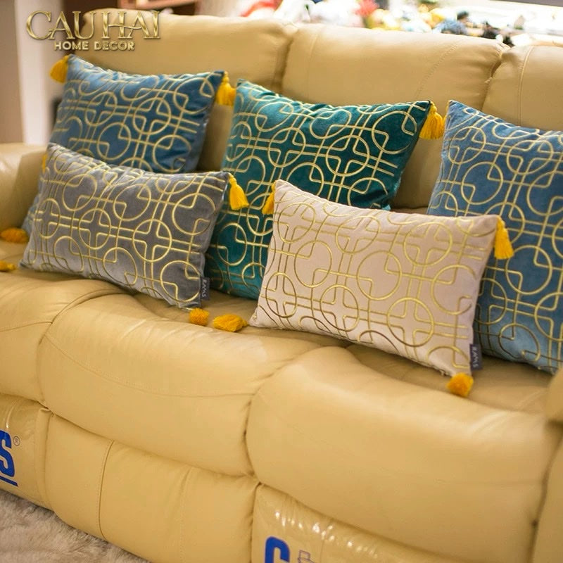 SET 2 GỐI NHUNG EMERALD LUMINA GRID 45X45/30X50 - CẬU HAI HOME DECOR