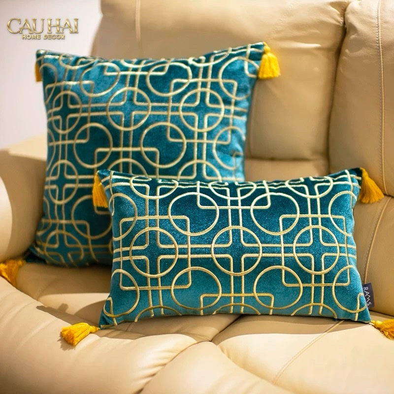 SET 2 GỐI NHUNG EMERALD LUMINA GRID 45X45/30X50 - CẬU HAI HOME DECOR