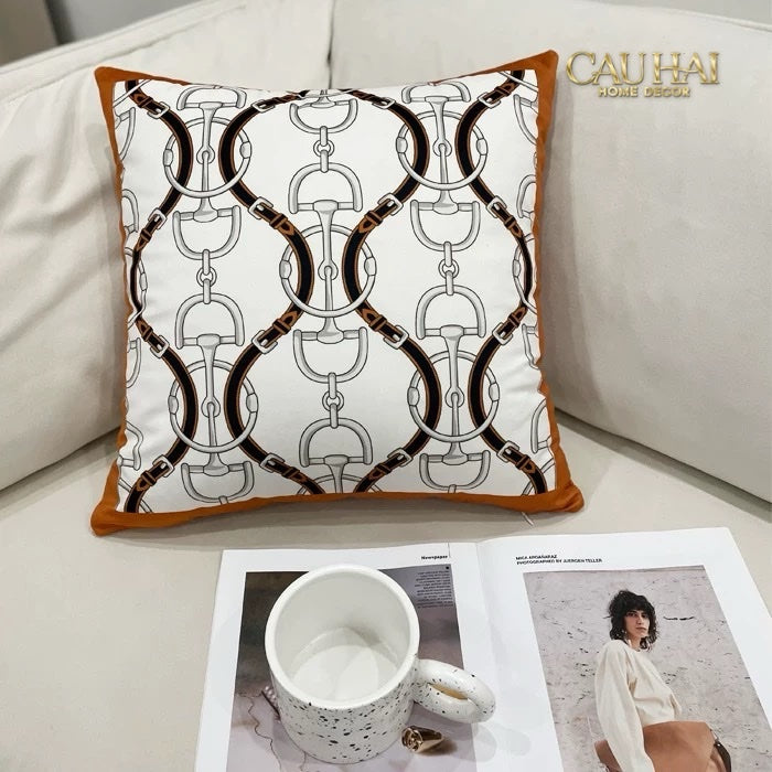 VỎ GỐI NHUNG CHAINE D'ANCRE - BLANC MOTIF 45 - CẬU HAI HOME DECOR