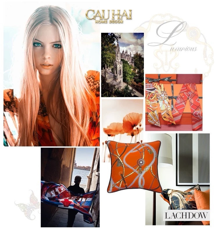 VỎ GỐI COTTON SATIN LES RÊNES ÉQUESTRES - VERMILLION 45 - CẬU HAI HOME DECOR