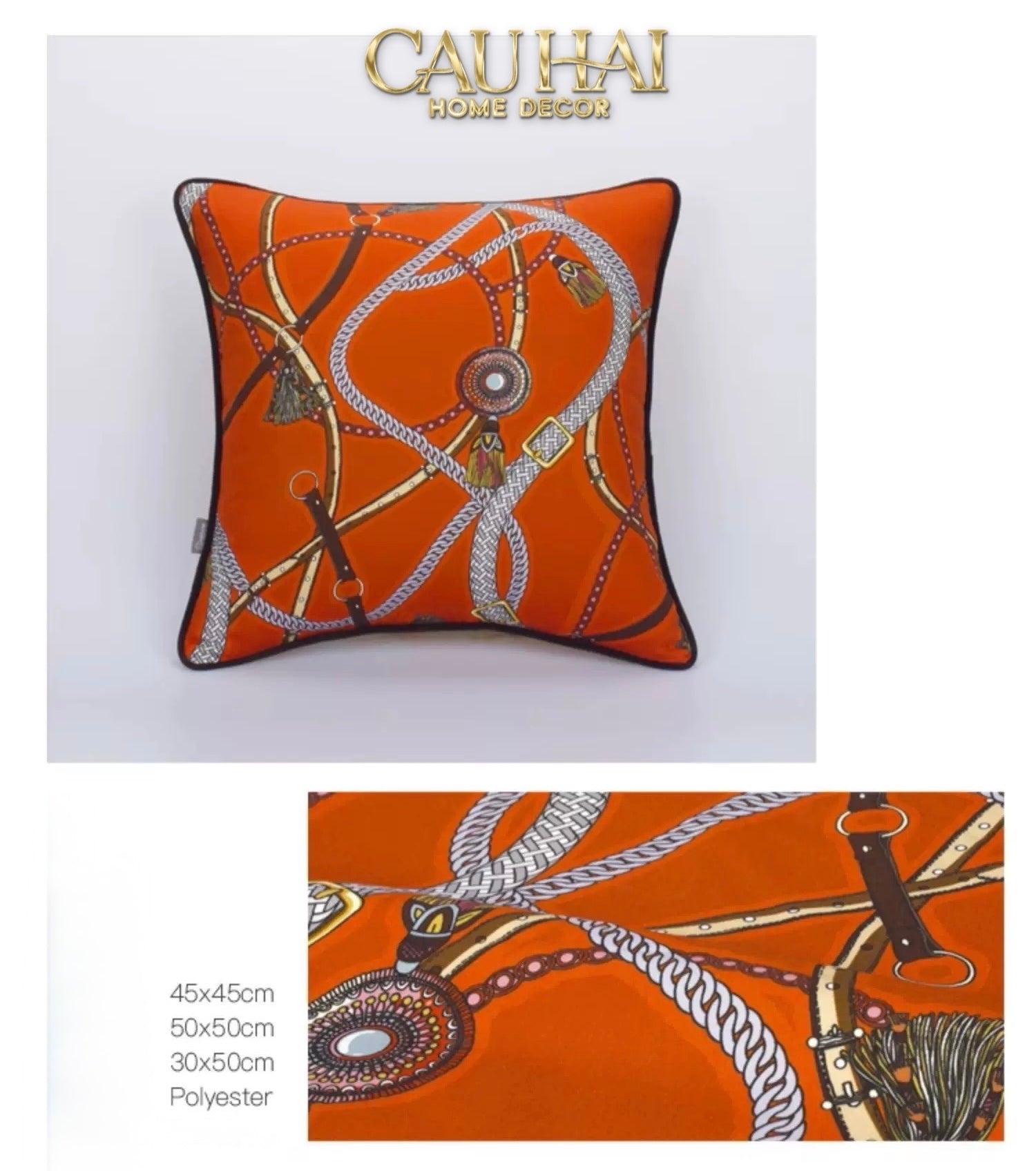 VỎ GỐI COTTON SATIN LES RÊNES ÉQUESTRES - VERMILLION 45 - CẬU HAI HOME DECOR