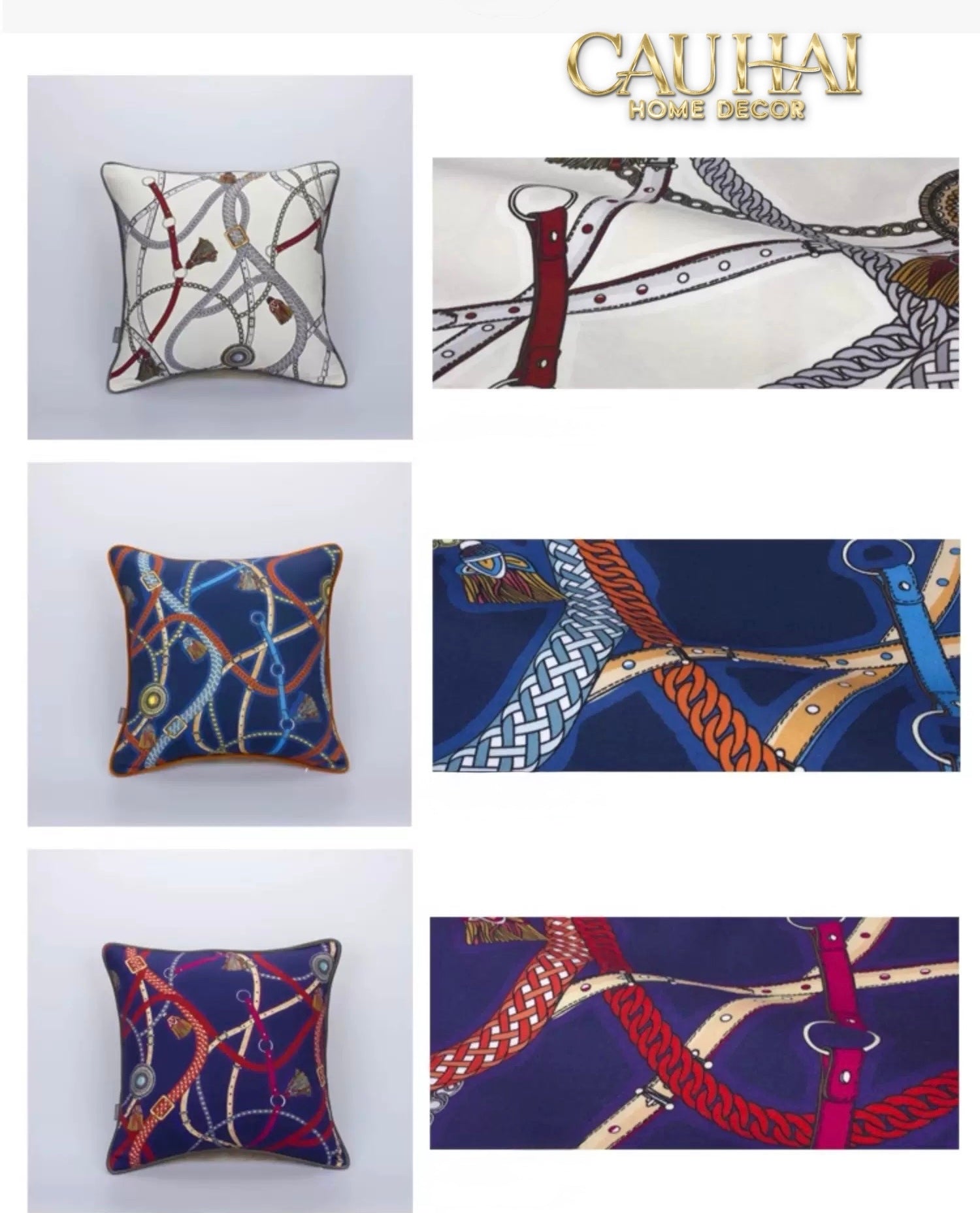 VỎ GỐI COTTON SATIN LES RÊNES ÉQUESTRES - BLEU INDIGO 45 - CẬU HAI HOME DECOR