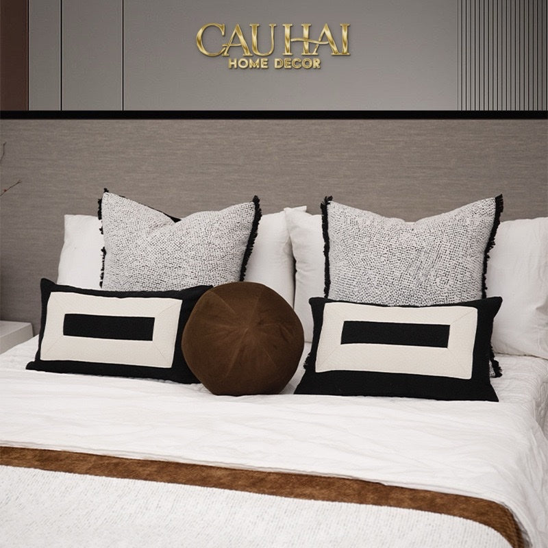 GỐI TWEED LUX LEATHER MINUS ARCH 30X50 - CẬU HAI HOME DECOR