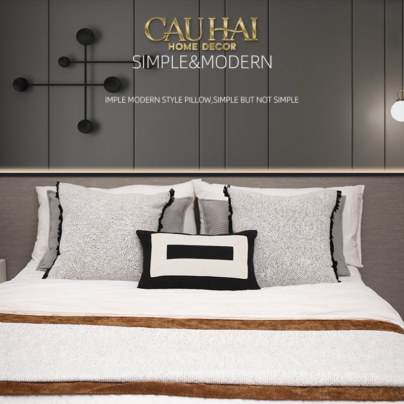 GỐI TWEED LUX LEATHER MINUS ARCH 30X50 - CẬU HAI HOME DECOR