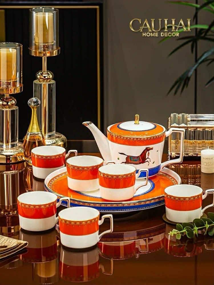 Maison Couture - Set Bình Trà & Coffee Héritage Équestre Vermillion Oriental Cheval Tea Set 8pcs