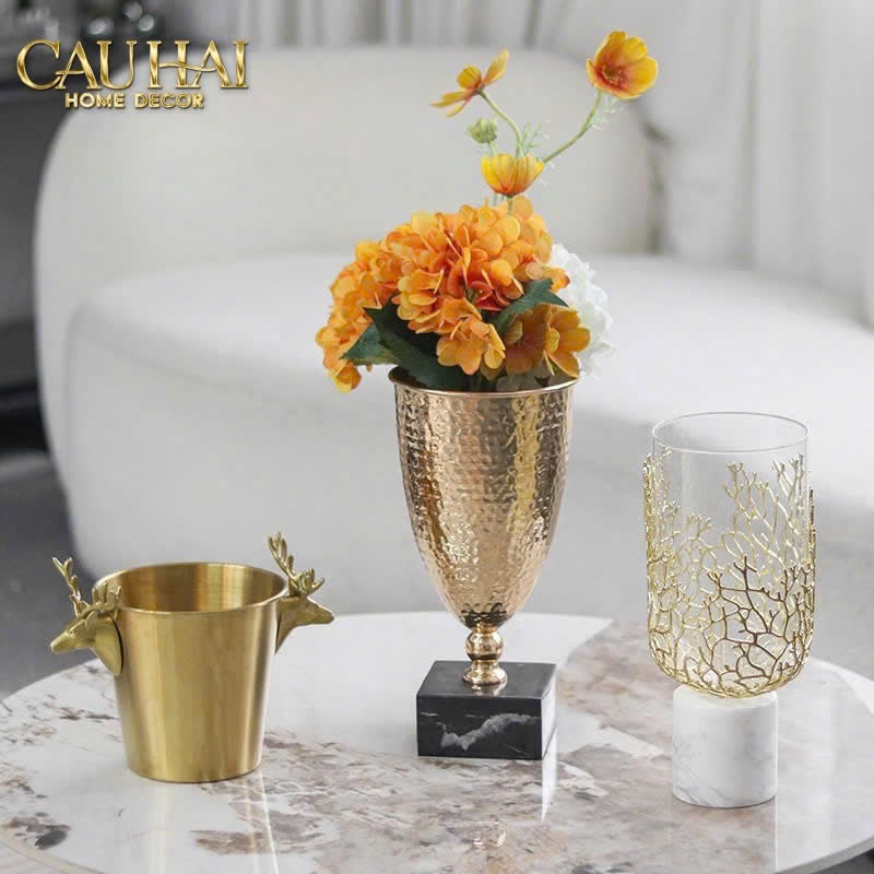 HOME COUTURE - BÌNH HOA GOBLET MARBLE CORAL H35 - CẬU HAI HOME DECOR