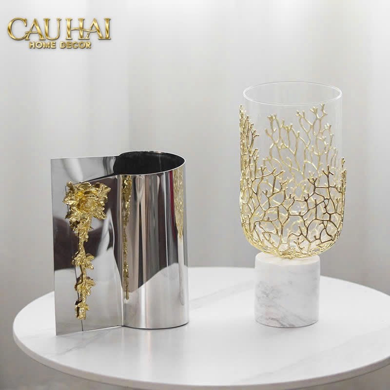 HOME COUTURE - BÌNH HOA GOBLET MARBLE CORAL H35 - CẬU HAI HOME DECOR