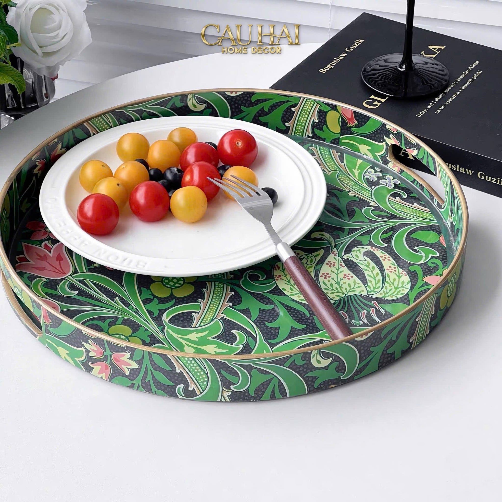 KHAY TRÒN ACRYLIC VERIDANT BAROQUE TRAY D33 - CẬU HAI HOME DECOR