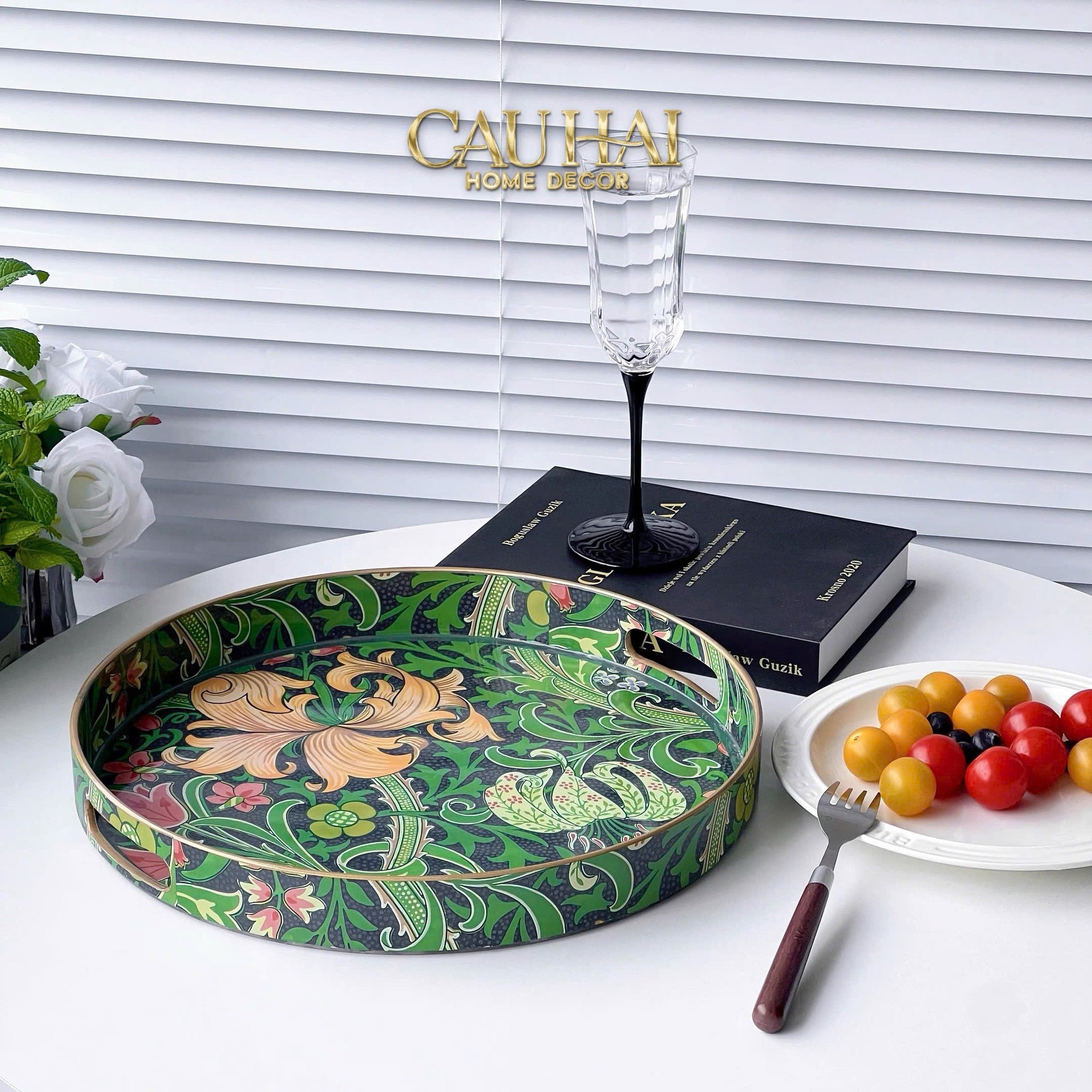KHAY TRÒN ACRYLIC VERIDANT BAROQUE TRAY D33 - CẬU HAI HOME DECOR