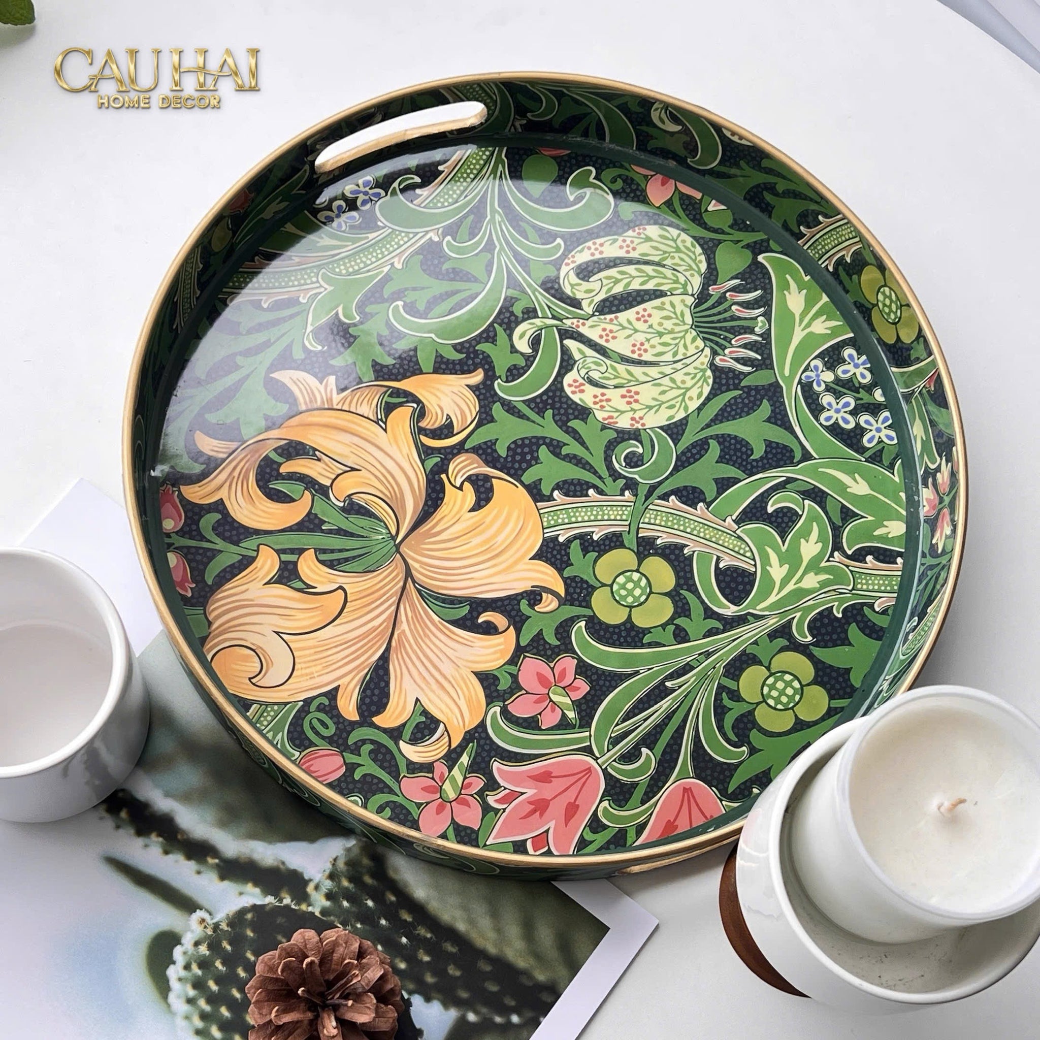 KHAY TRÒN ACRYLIC VERIDANT BAROQUE TRAY D33 - CẬU HAI HOME DECOR