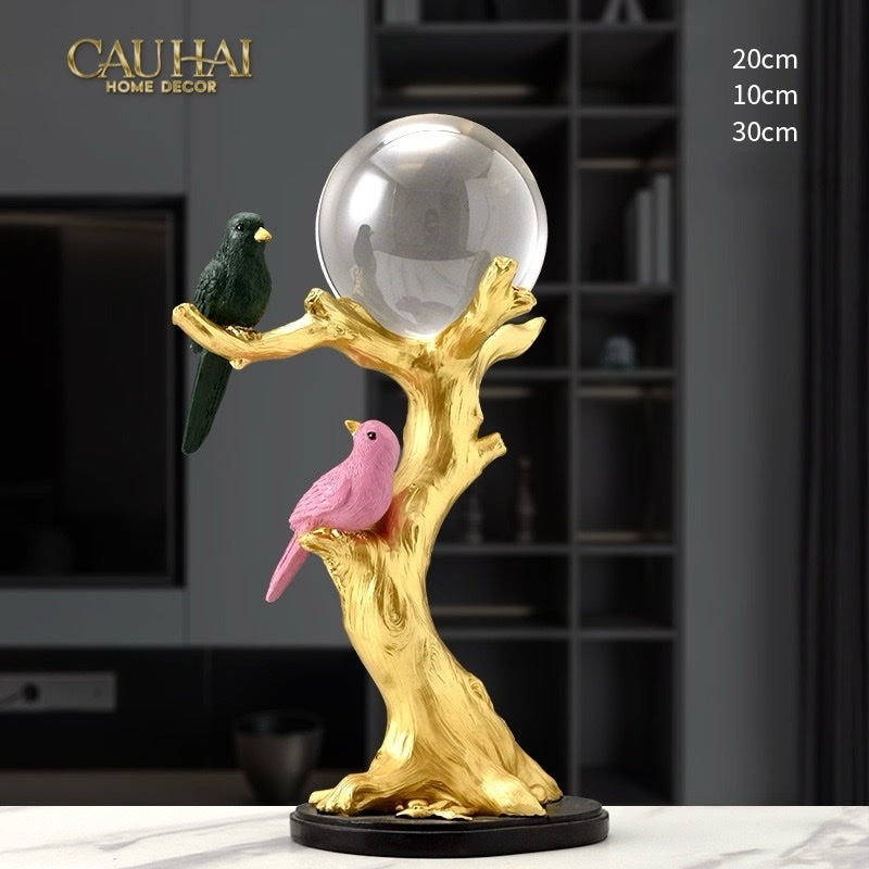 TƯỢNG NHÁNH CÂY GILDED AVIARY CRYSTAL GLOBE - CẬU HAI HOME DECOR