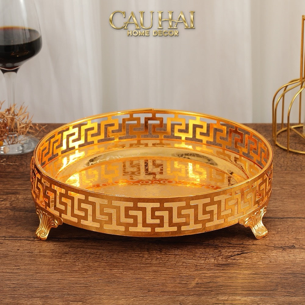 KHAY TRÒN BABYLON PERSIAN GREEK KEY D25 - CẬU HAI HOME DECOR