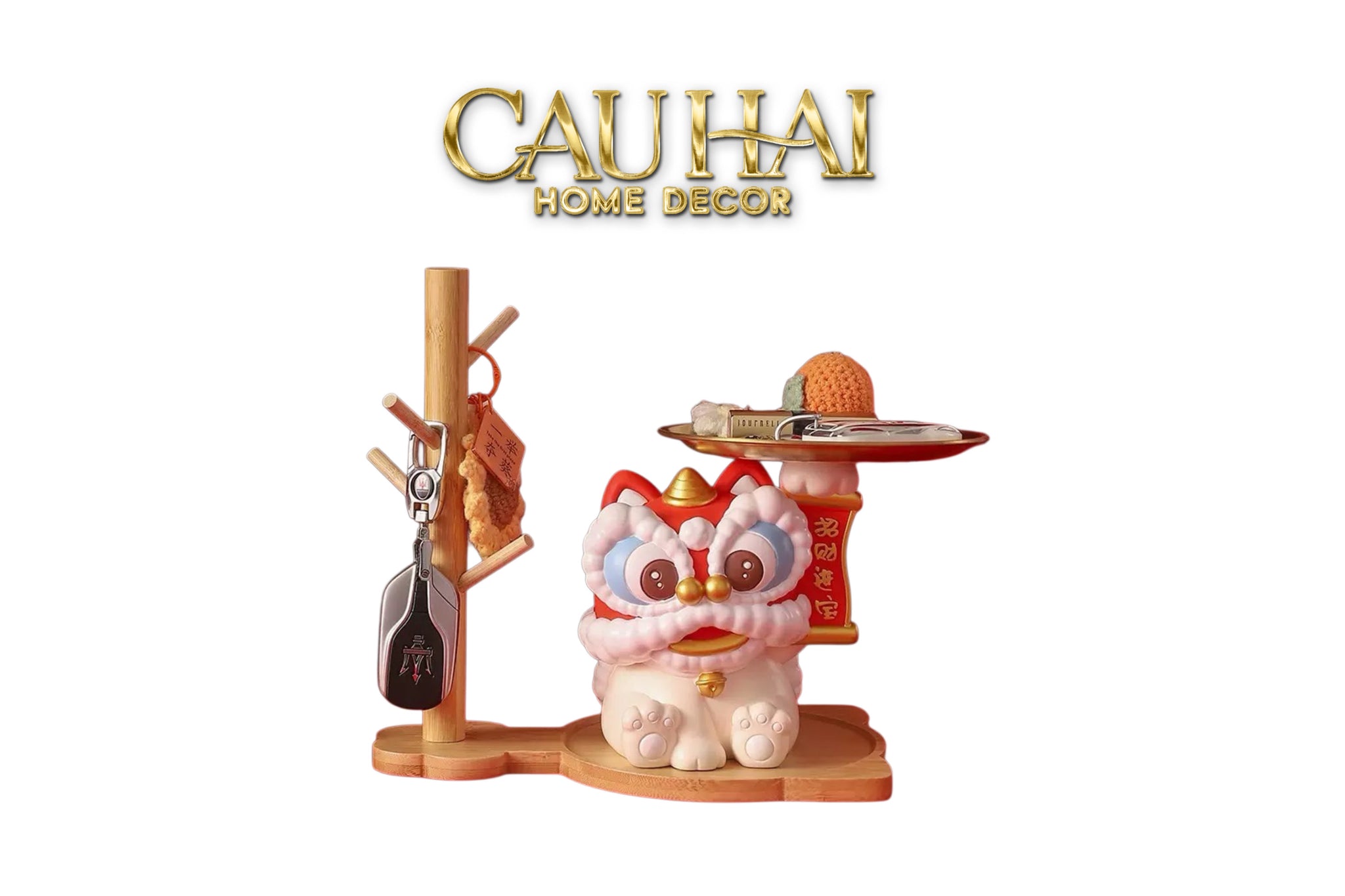 Tết Couture - Tượng Kim Lân Phúc Mãn Đường Guardian Lion Key Figurines Hanging Tree