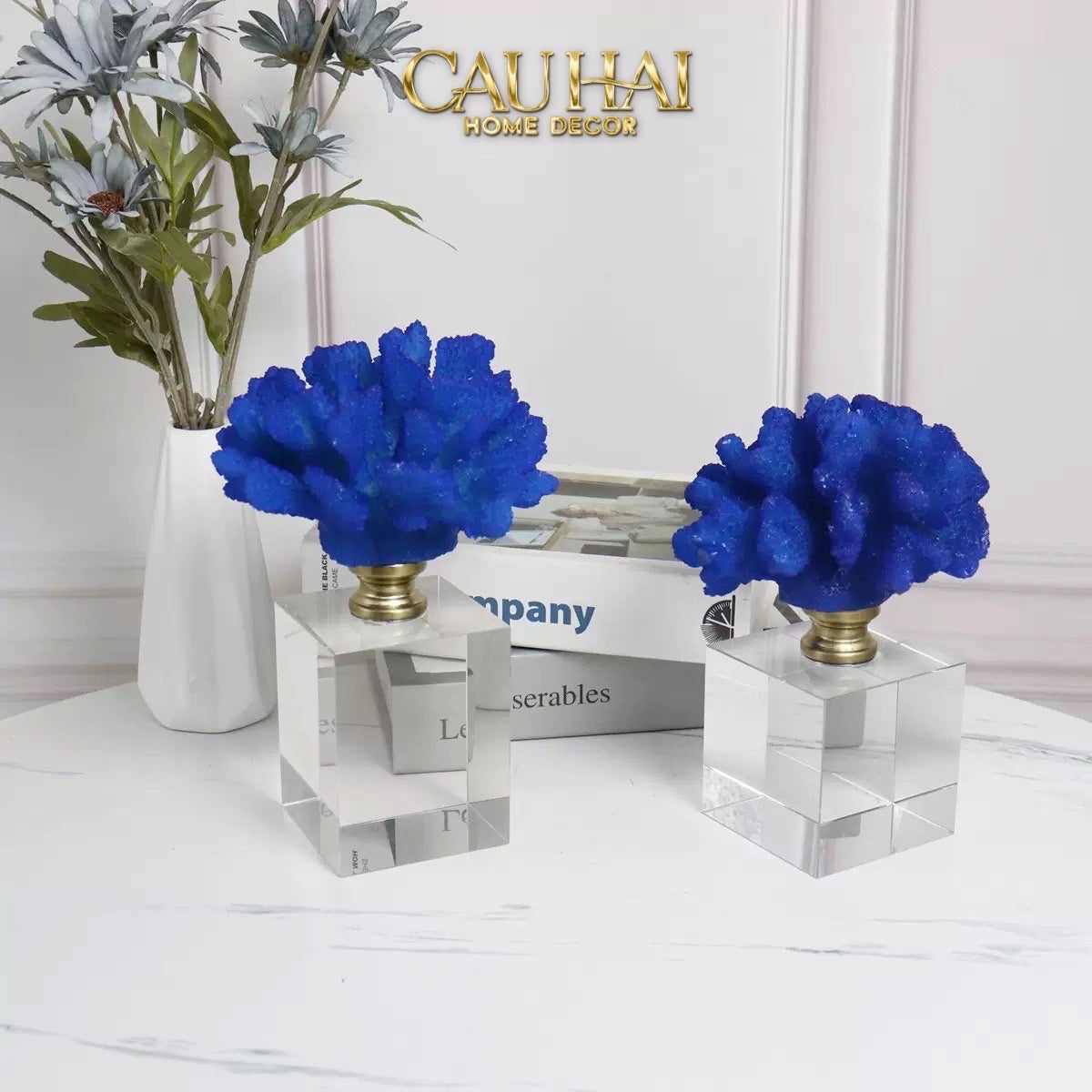HOME COUTURE - SET 2 TƯỢNG SAN HÔ AZURE TIDAL AETHER CORALS CRYSTAL BASE. - CẬU HAI HOME DECOR