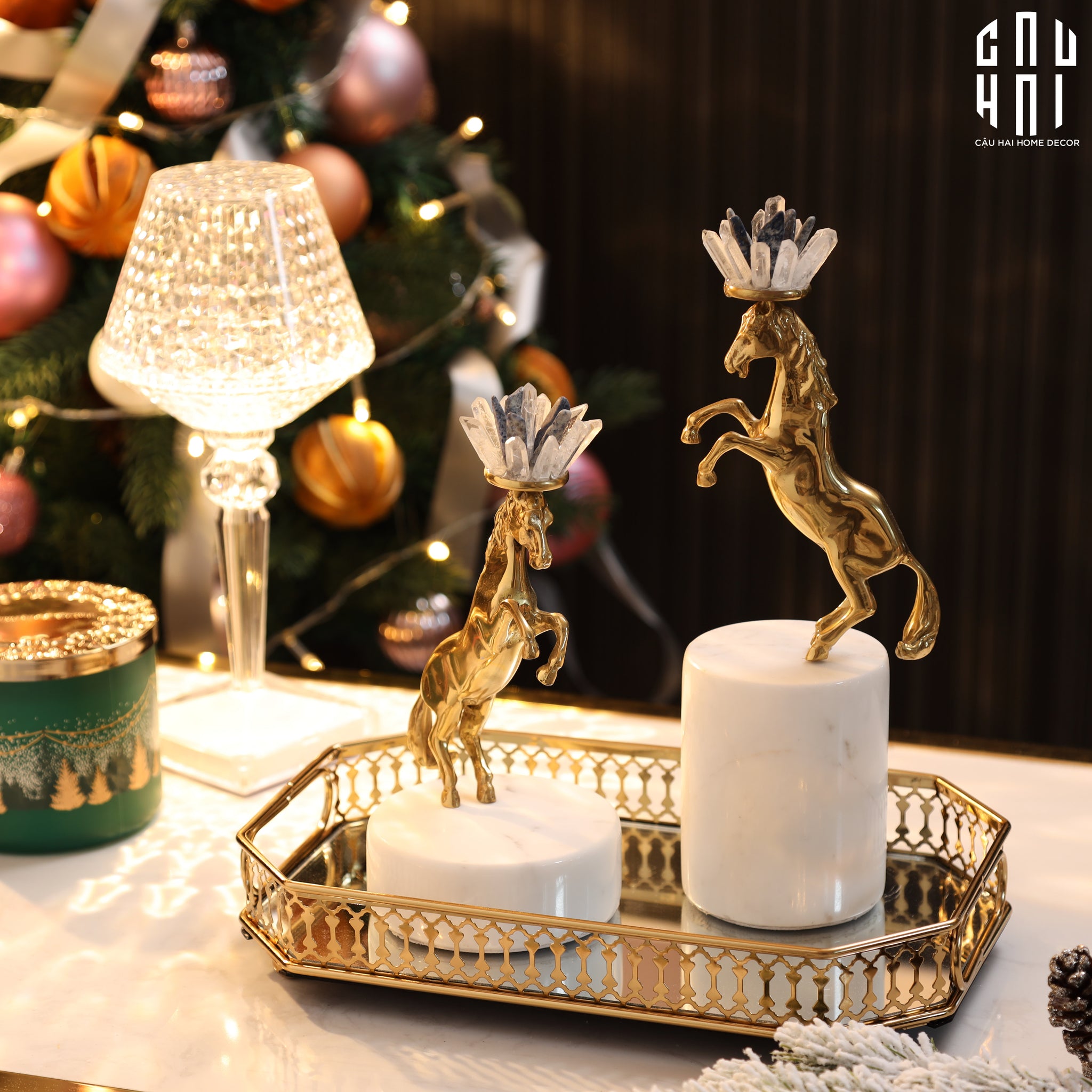 HOME COUTURE - SET 2 TƯỢNG NGỰA ROYAL HORSE BLUE QUARTZ-CẬU HAI HOME DECOR