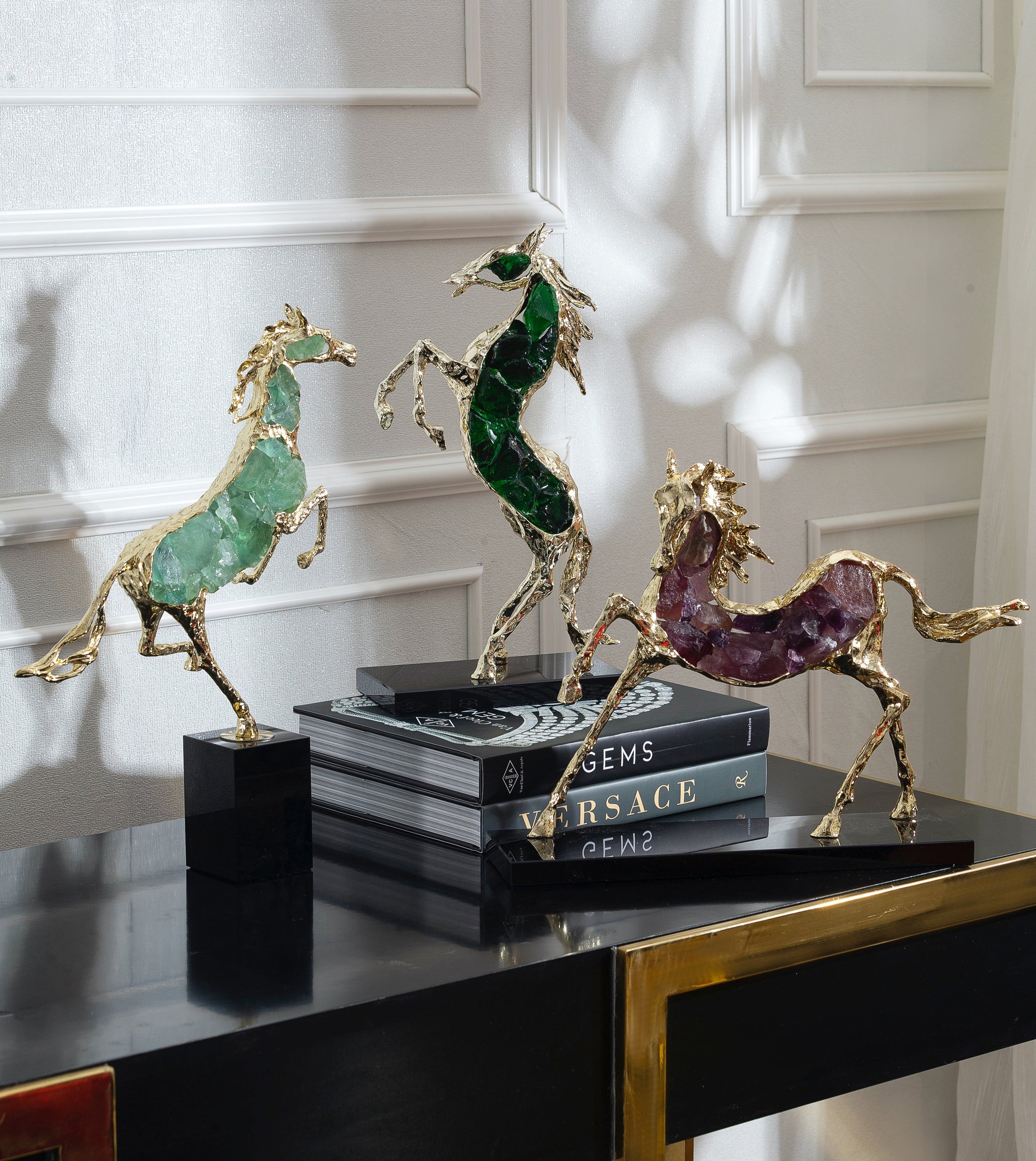 HOME COUTURE - TƯỢNG NGỰA ĐỒNG ĐÁ QUÝ GILDED CAVALIER AVENTURINE - - CẬU HAI HOME DECOR