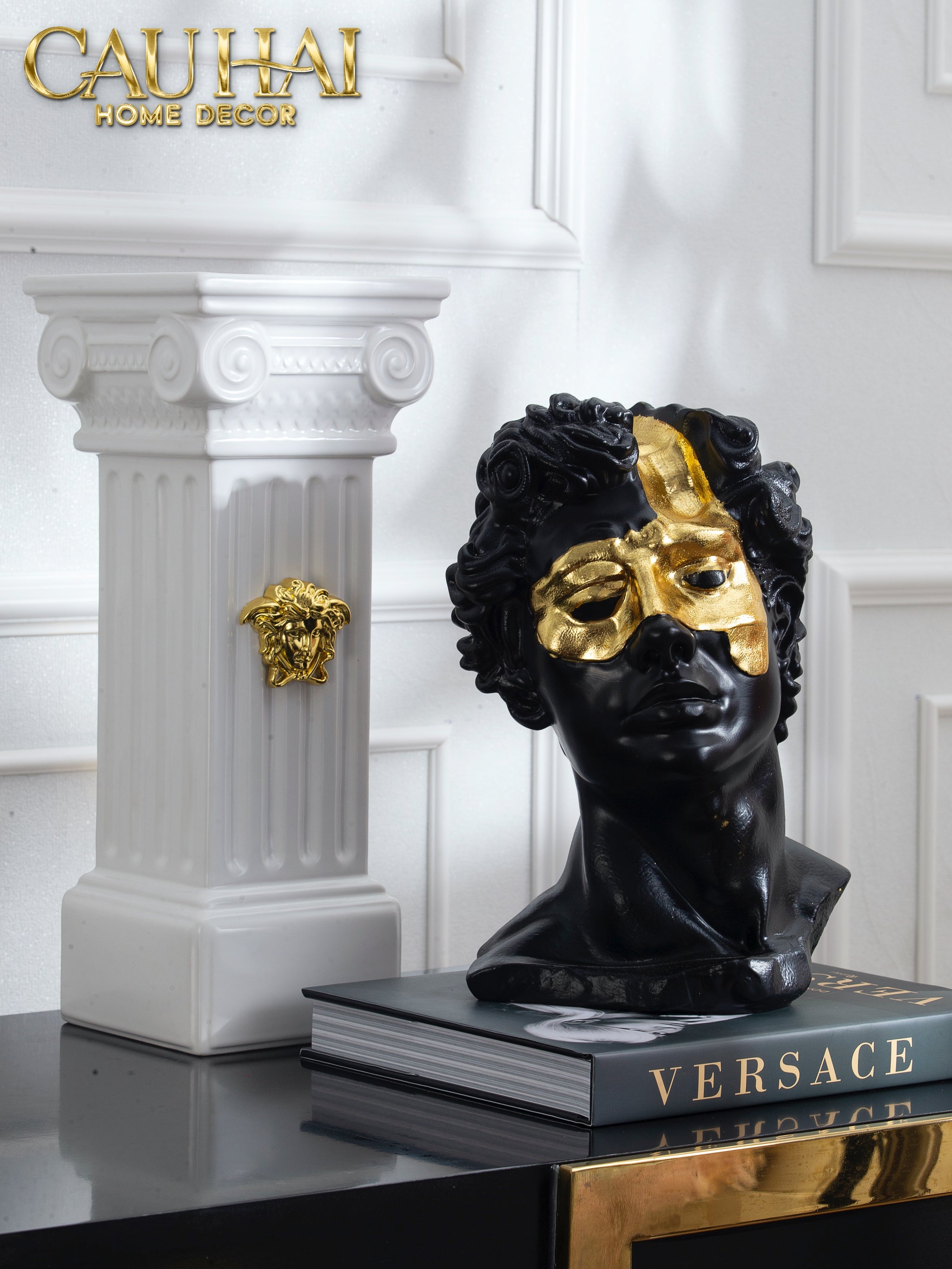 HOME COUTURE - TƯỢNG BÌNH HOA MYTHOLOGY IONIC MEDUSA GREEK COLUMN H43 - CẬU HAI HOME DECOR