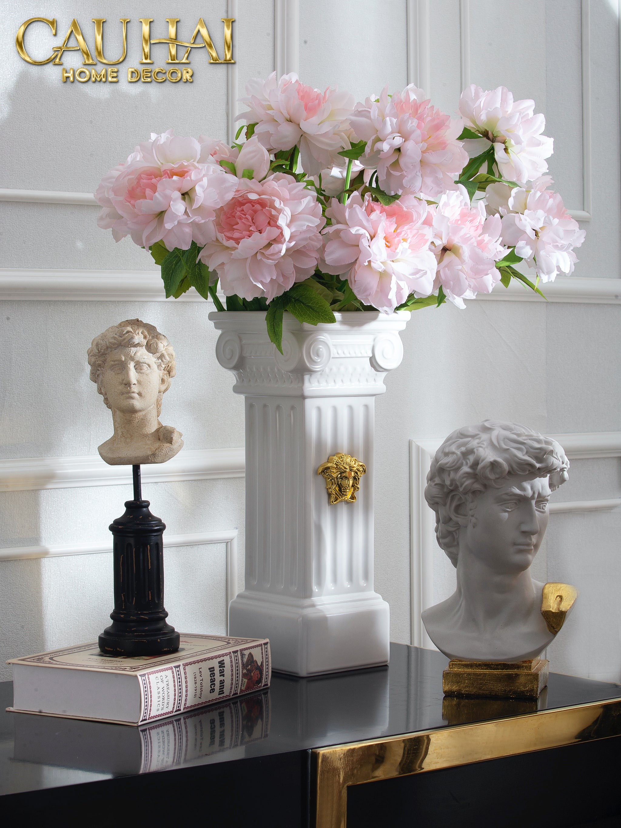 HOME COUTURE - TƯỢNG BÌNH HOA MYTHOLOGY IONIC MEDUSA GREEK COLUMN H43 - CẬU HAI HOME DECOR