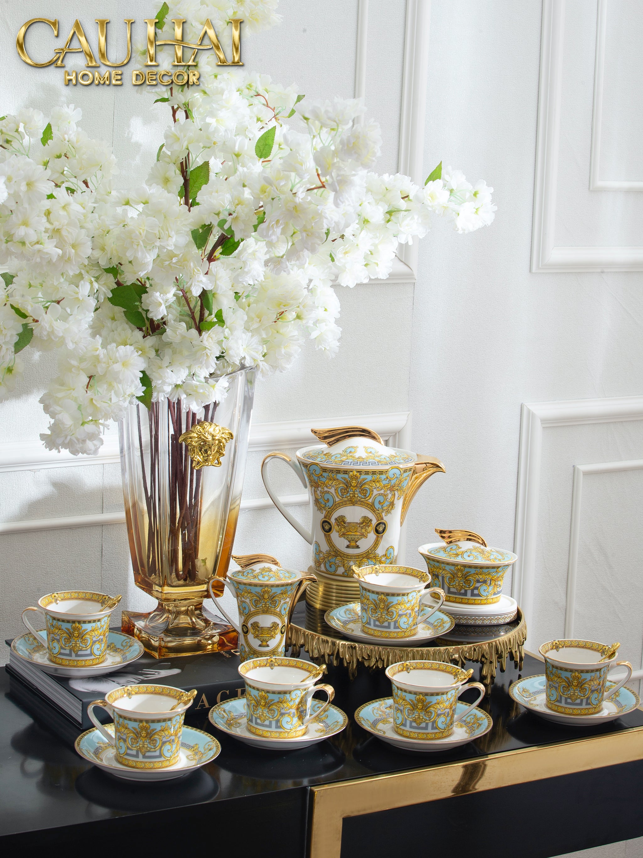 HOME COUTURE - SET BÌNH TRÀ BLUE BAROCCO PRESTIGE GALA FULL BOX SS25 - CẬU HAI HOME DECOR