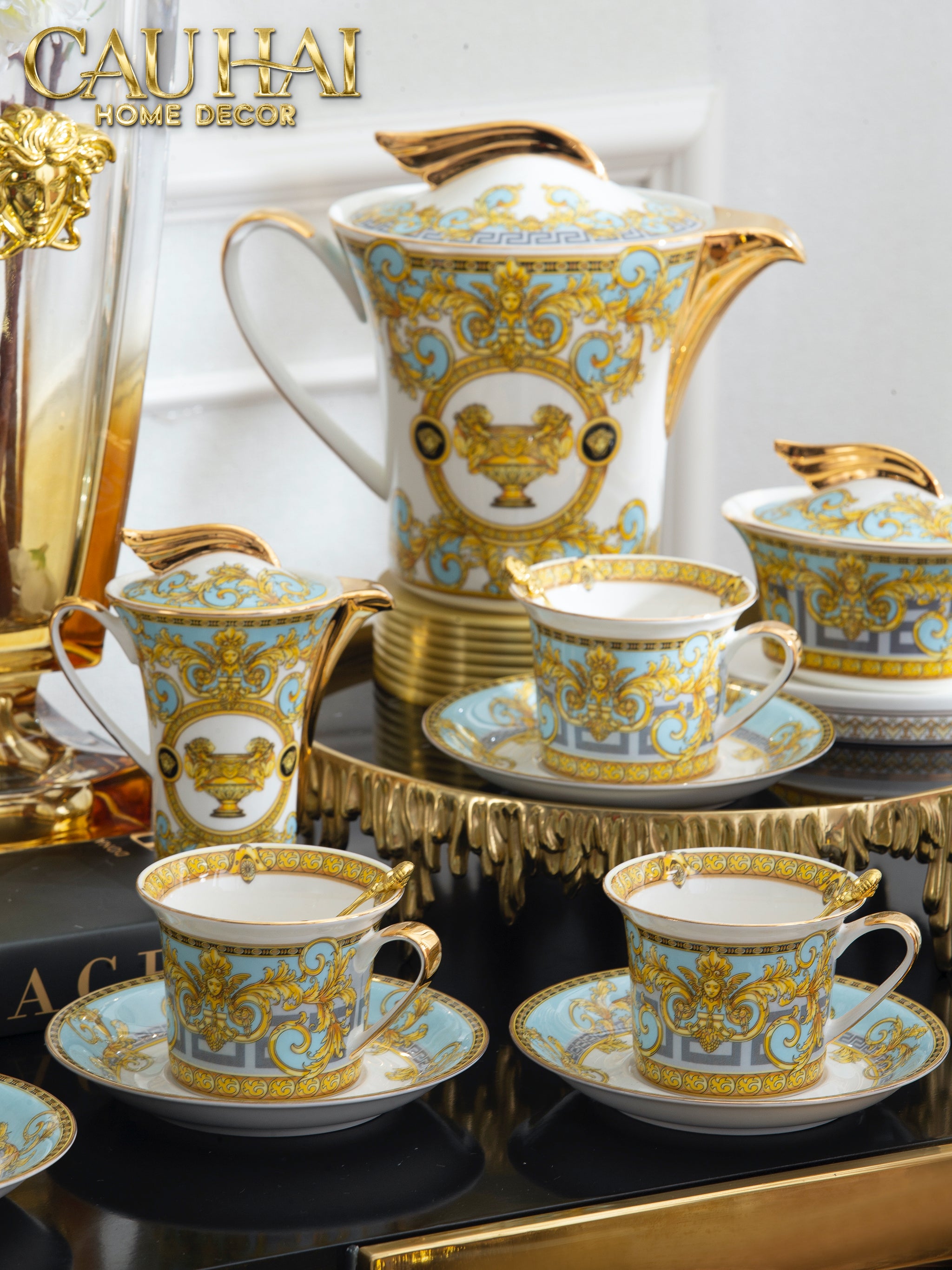 HOME COUTURE - SET BÌNH TRÀ BLUE BAROCCO PRESTIGE GALA FULL BOX SS25 - CẬU HAI HOME DECOR
