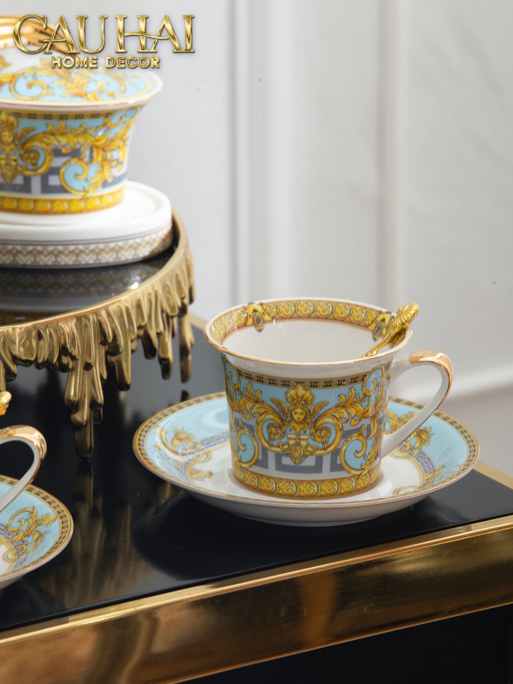 HOME COUTURE - SET BÌNH TRÀ BLUE BAROCCO PRESTIGE GALA FULL BOX SS25 - CẬU HAI HOME DECOR