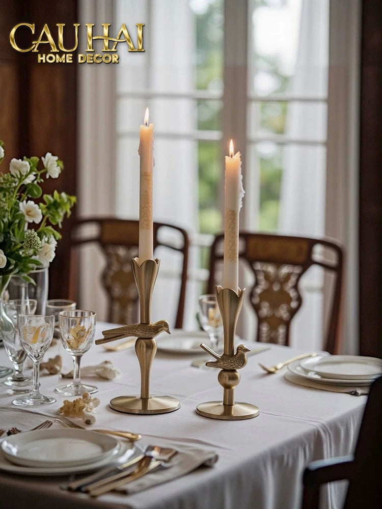 FÊTES COUTURE - SET 2 ĐẾ NẾN BRASSON BIRD HARMONIA CANDLE HOLDERS - CẬU HAI HOME DECOR