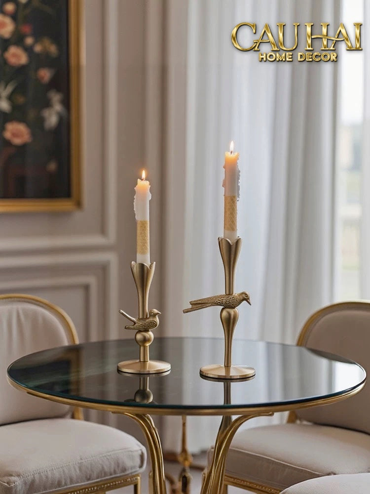 FÊTES COUTURE - SET 2 ĐẾ NẾN BRASSON BIRD HARMONIA CANDLE HOLDERS - CẬU HAI HOME DECOR