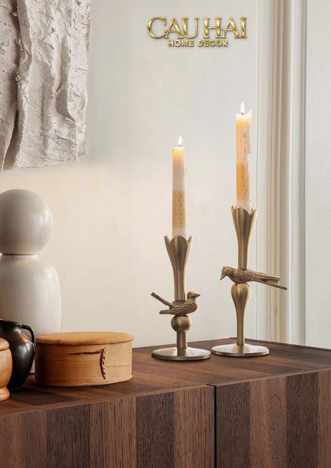 FÊTES COUTURE - SET 2 ĐẾ NẾN BRASSON BIRD HARMONIA CANDLE HOLDERS - CẬU HAI HOME DECOR