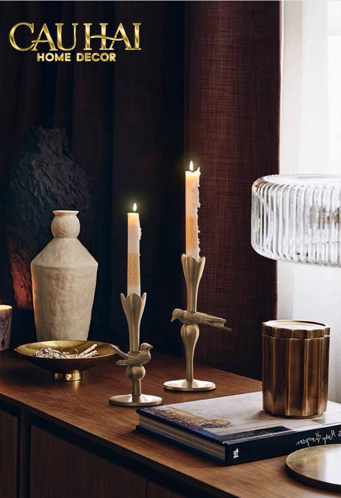 FÊTES COUTURE - SET 2 ĐẾ NẾN BRASSON BIRD HARMONIA CANDLE HOLDERS - CẬU HAI HOME DECOR