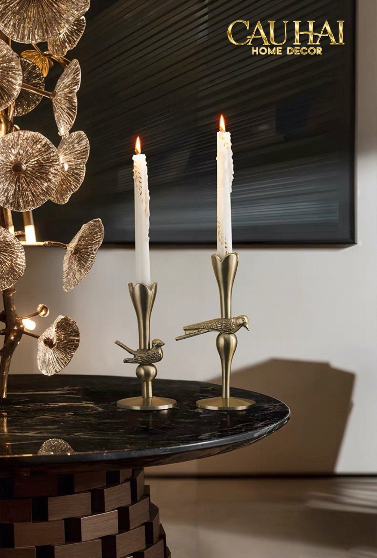 FÊTES COUTURE - SET 2 ĐẾ NẾN BRASSON BIRD HARMONIA CANDLE HOLDERS - CẬU HAI HOME DECOR