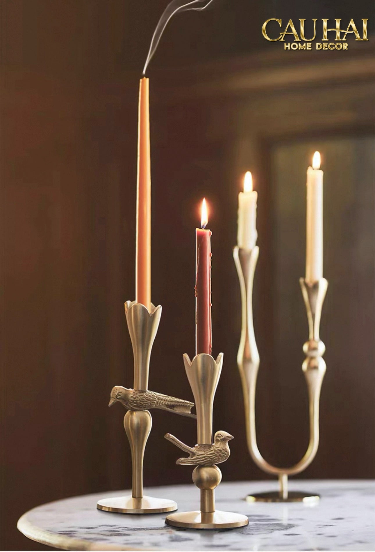 FÊTES COUTURE - SET 2 ĐẾ NẾN BRASSON BIRD HARMONIA CANDLE HOLDERS - CẬU HAI HOME DECOR
