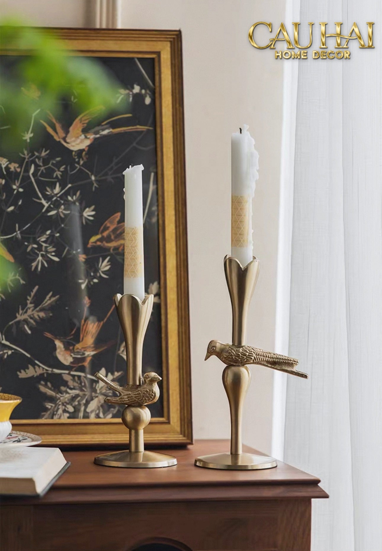 FÊTES COUTURE - SET 2 ĐẾ NẾN BRASSON BIRD HARMONIA CANDLE HOLDERS - CẬU HAI HOME DECOR